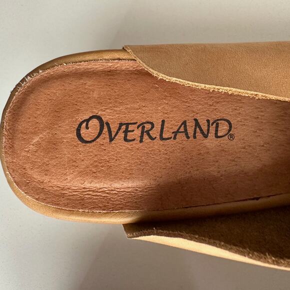 Overland Rayna NWOB Almond Toe Wood Heel Tan Nubuck Mule Shoe EU 40 US 9 9.5 - Picture 5 of 9